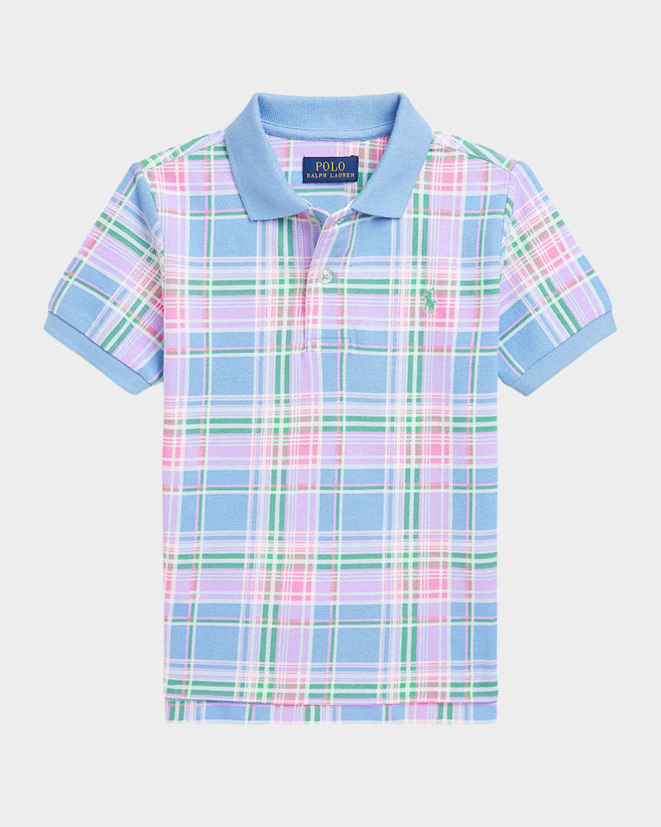 Boy's Plaid-Print Mesh Polo Shirt, Size 2-7